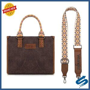 Western Retro Tote Bag with Adjustable Strap, Zippered Pockets